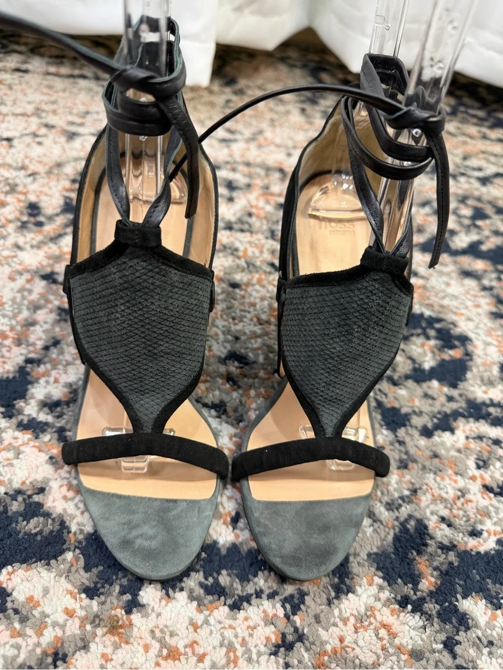 Hoss Intropia Black Suede Leather Lace-Up Wedge Sandals Heels Size 8